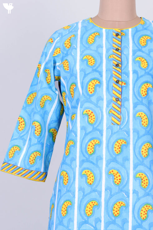 Cambric Cotton Kurta In Paisley Block Print