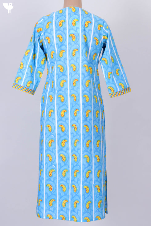Cambric Cotton Kurta In Paisley Block Print