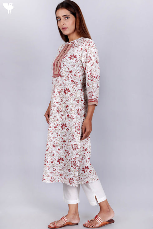 Cambric Cotton Kurta In Floral Block Print