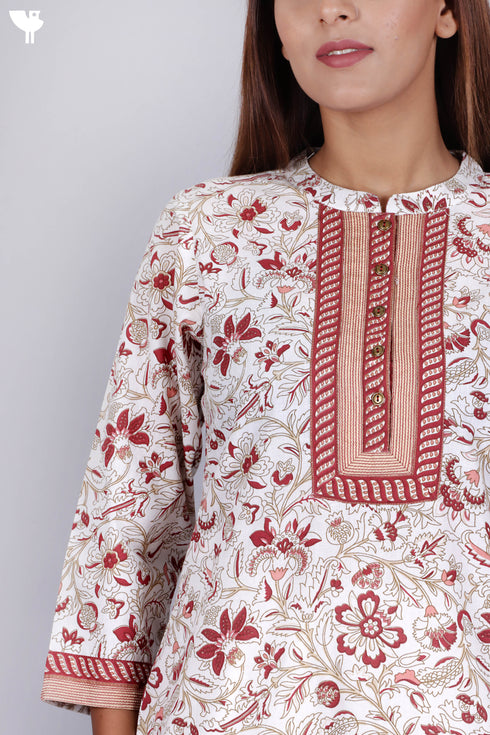 Cambric Cotton Kurta In Floral Block Print
