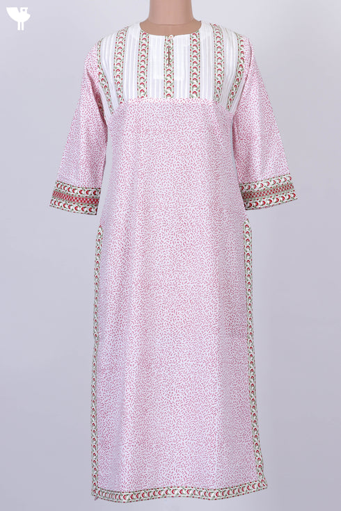 Cambric Cotton Kurta With Pintucks In Floral Block Print