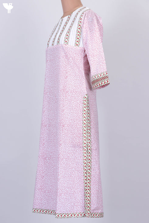 Cambric Cotton Kurta With Pintucks In Floral Block Print