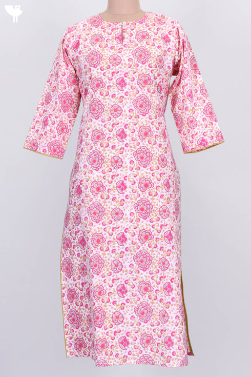 Cambric Cotton Kurta In Floral Block Print