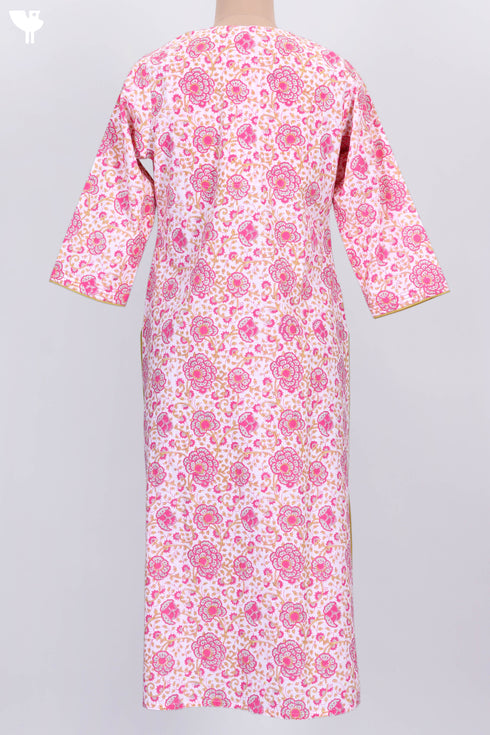 Cambric Cotton Kurta In Floral Block Print