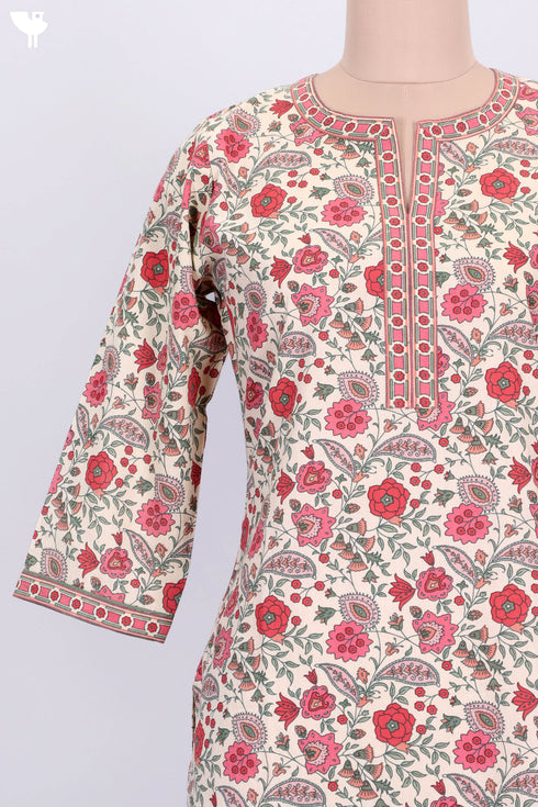 Cambric Cotton Kurta In Floral Print