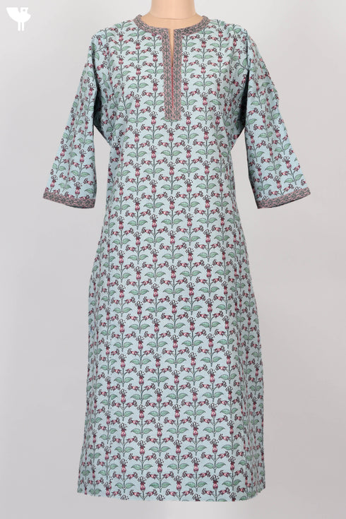 Cambric Cotton Lucknowi Kurta In Floral Print