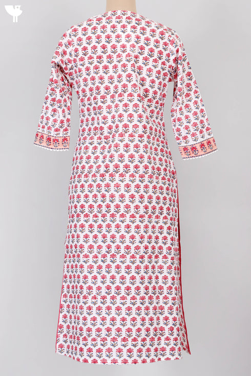 Cambric Cotton Kurta In Floral Block Print
