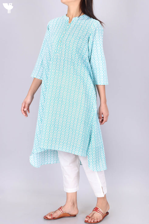 Cambric Cotton Kurta In Geometric Block Print