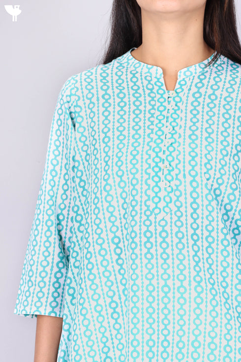 Cambric Cotton Kurta In Geometric Block Print