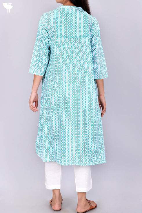Cambric Cotton Kurta In Geometric Block Print