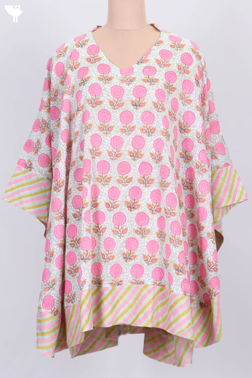 Mulmul Cotton Poncho In Floral Block Print