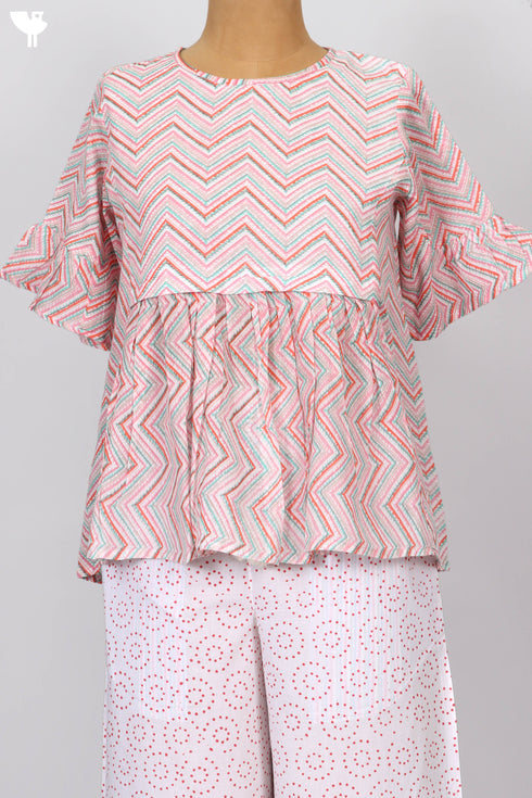 Mulmul Cotton Crop Top In Zigzag Print