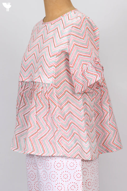Mulmul Cotton Crop Top In Zigzag Print