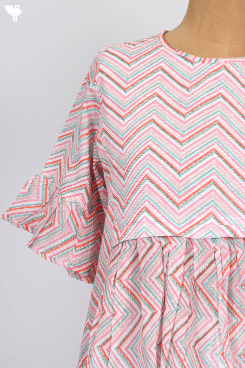 Mulmul Cotton Crop Top In Zigzag Print