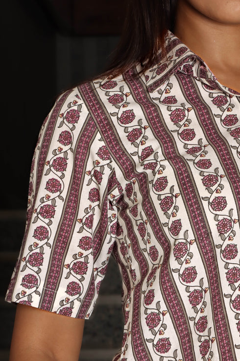 Cambric Cotton Button Down Crop Top In Floral Print