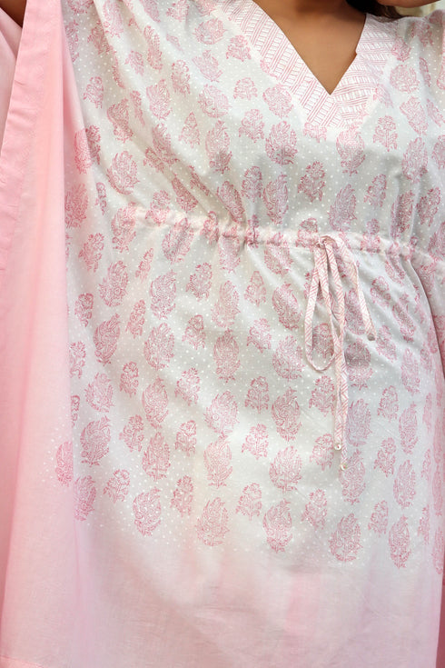 Cambric Cotton Poncho In Floral Block Print