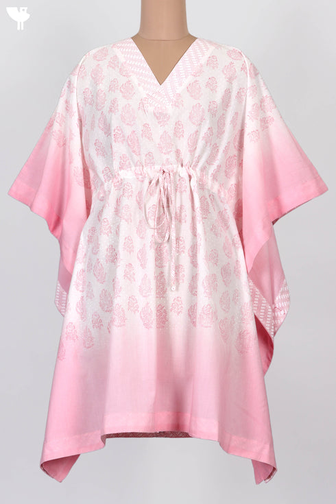 Cambric Cotton Poncho In Floral Block Print