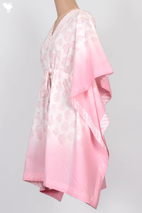 Cambric Cotton Poncho In Floral Block Print