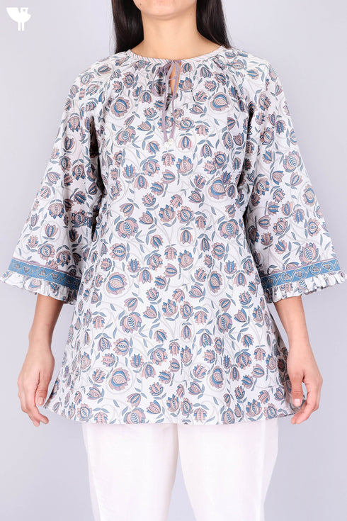 Cambric Cotton Baggy Top In Floral Print