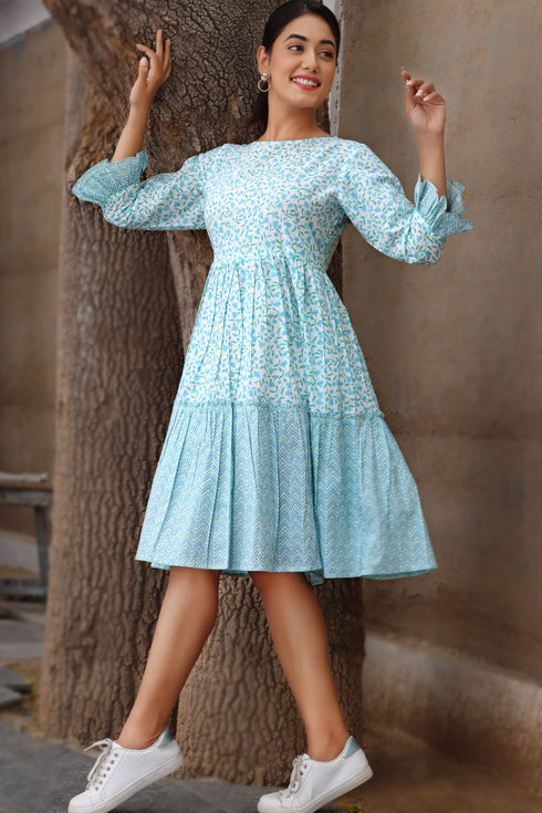 Cambric Cotton Midi Dress In Floral Print