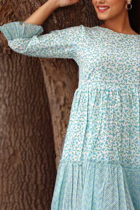 Cambric Cotton Midi Dress In Floral Print