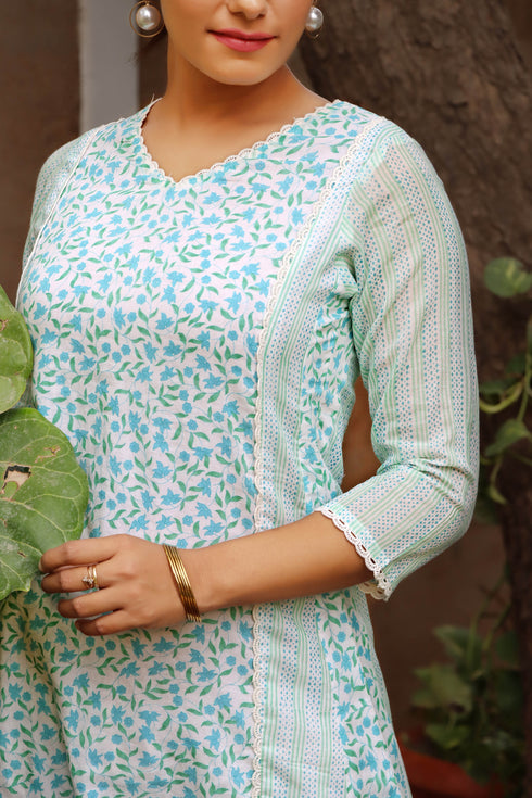 Mulmul Cotton Paneled Kurta In Floral Print