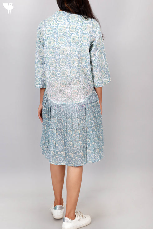 Cotton Frock In Floral Block Print