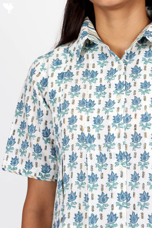 Khaadi Cotton Pleated Crop Top In Floral Block Print