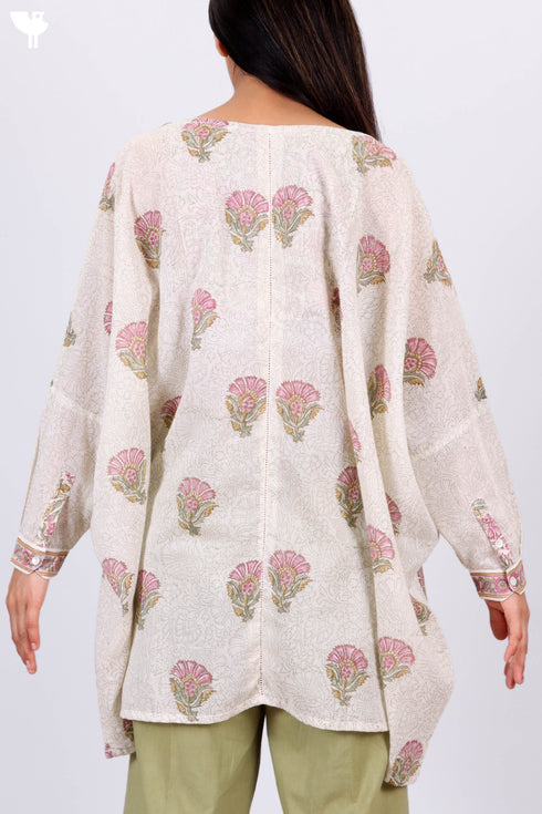Mulmul Cotton Poncho In Floral Block Print
