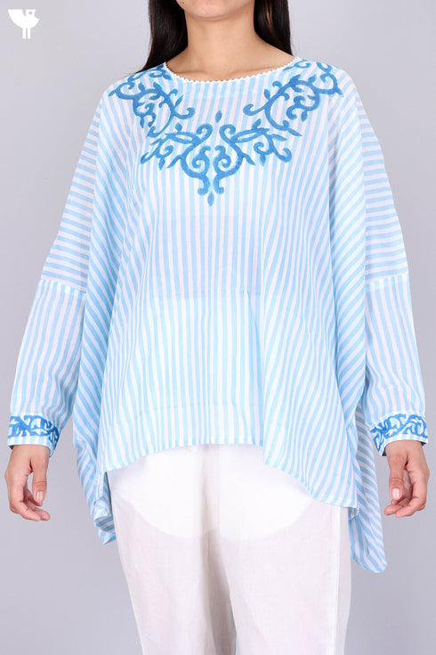 Mulmul Cotton PonchoIn Striped Block Print