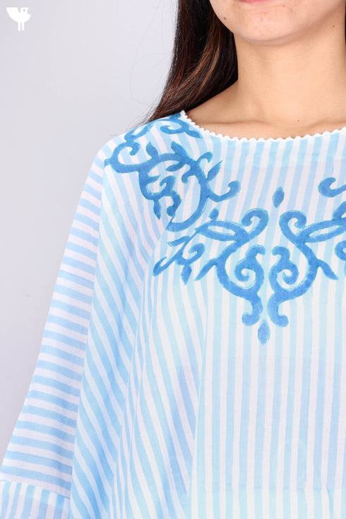 Mulmul Cotton PonchoIn Striped Block Print