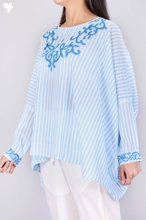 Mulmul Cotton PonchoIn Striped Block Print