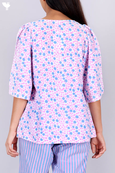 Rayon Pleated Top With Dotted Block Print