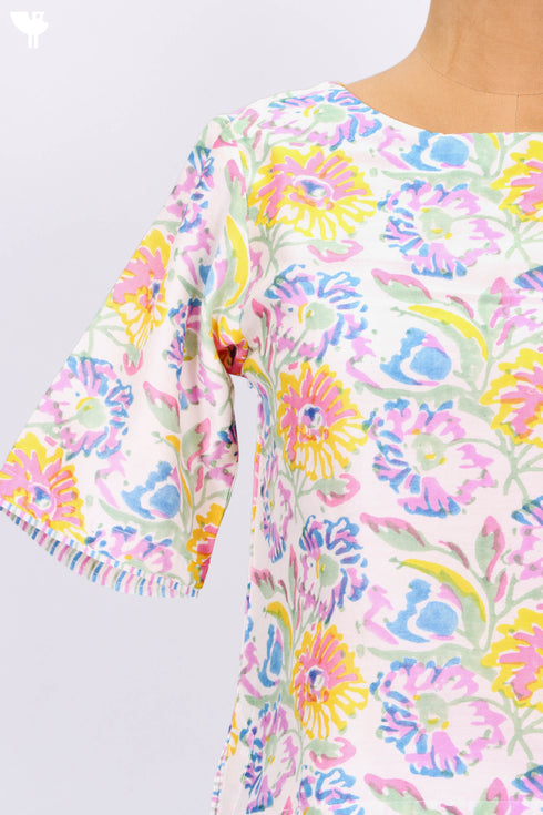 Chanderi Silk Crop Top In Floral Block Print