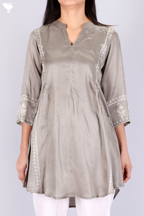 Satin Paneled Top With Discharge Block Print