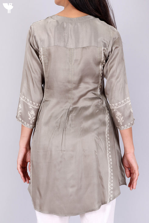 Satin Paneled Top With Discharge Block Print