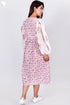 Cotton Silk Midi Peasant Dress With Floral Block Print