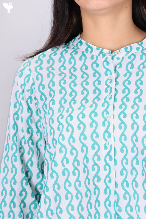 Cambric Cotton Top In Graphic Block Print