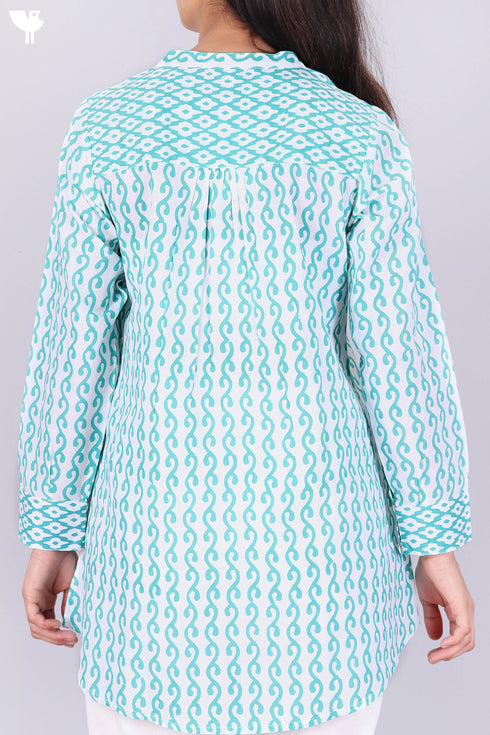 Cambric Cotton Top In Graphic Block Print