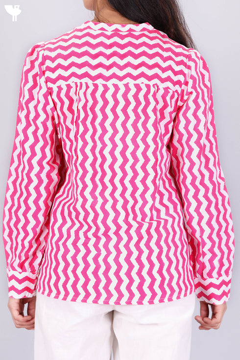 Cambric Cotton Top In Zigzag Block Print