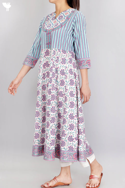 Cambric Cotton Yoke Dress With Assorted Block Print