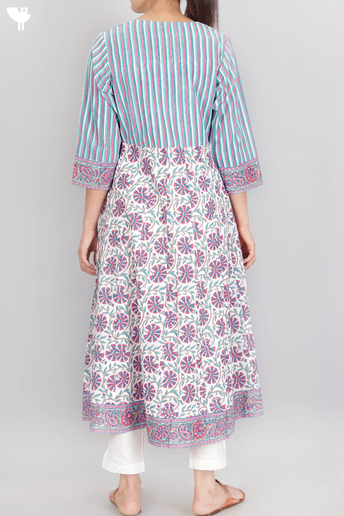 Cambric Cotton Yoke Dress With Assorted Block Print