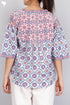 Cambric Cotton Button Down Blouse In Assorted Block Print