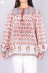 Cotton Silk Pleated Vintage Top In Floral Block Print