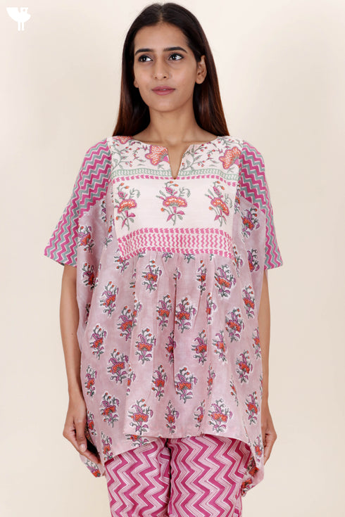 Cotton Silk Vintage Top In Floral Block Print