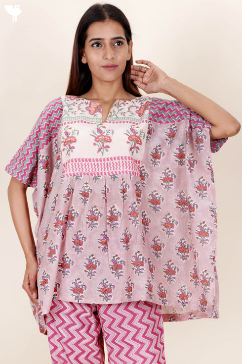 Cotton Silk Vintage Top In Floral Block Print