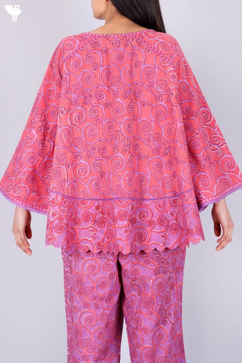 Cambric Cotton Poncho In Block Print