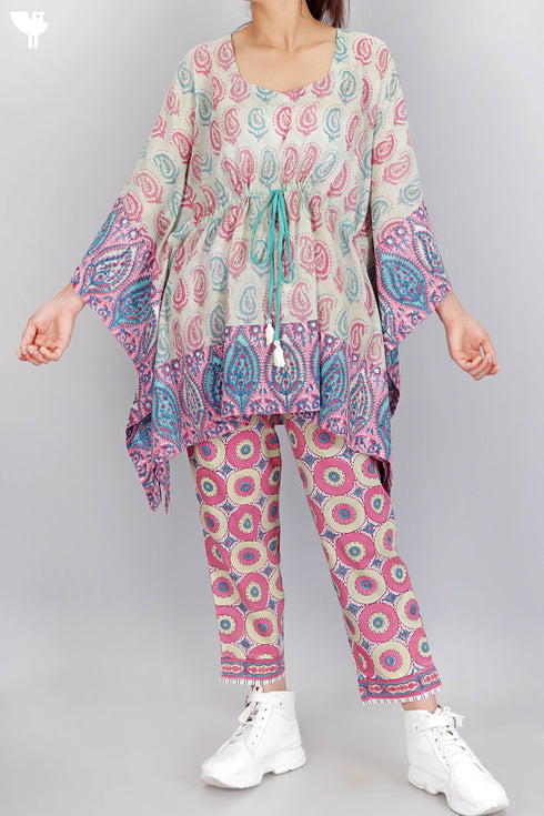 Mulmul Cotton PonchoIn Paisley Block Print