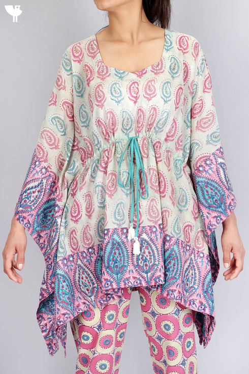Mulmul Cotton PonchoIn Paisley Block Print