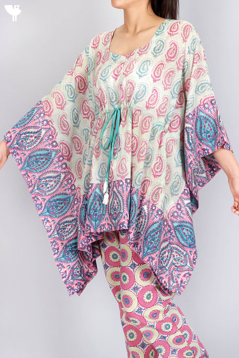 Mulmul Cotton PonchoIn Paisley Block Print